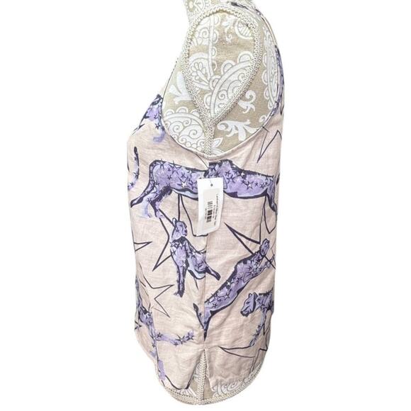 NWT Las Surenas Linen Sleeveless Top Blue Leopard Stars Summer Beach Medium $132 - Picture 4 of 5
